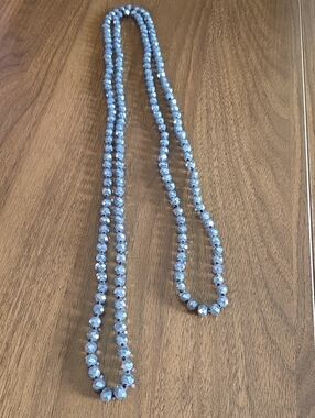 Faceted Silver Crystal Beaded Long Necklace